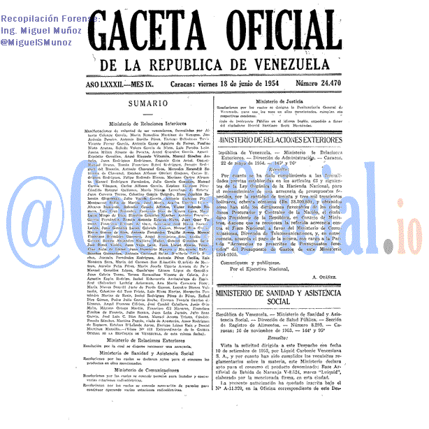 Gaceta Oficial 24470 del 18 Junio 1954