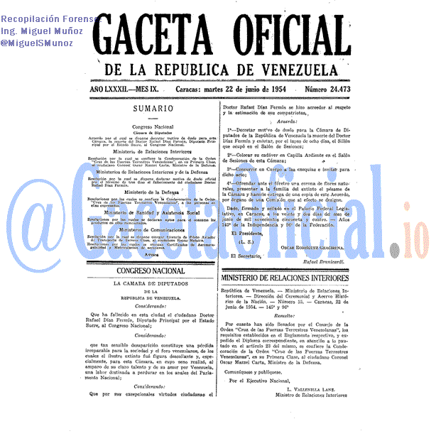 Gaceta Oficial 24473 del 22 Junio 1954