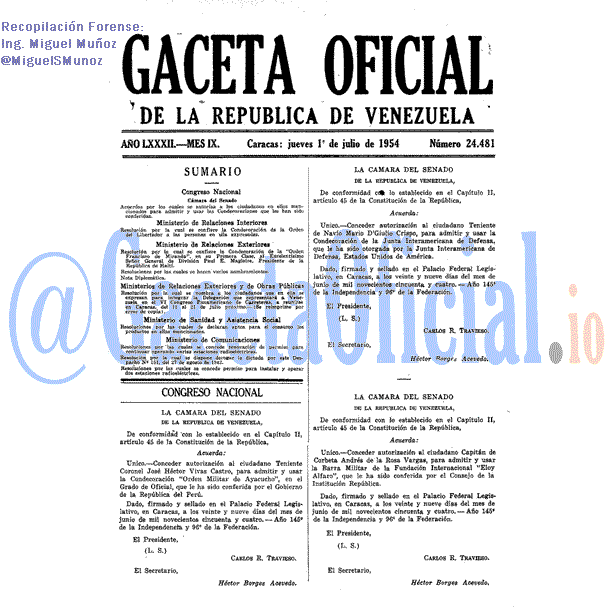 Gaceta Oficial 24481 del 1 Julio 1954