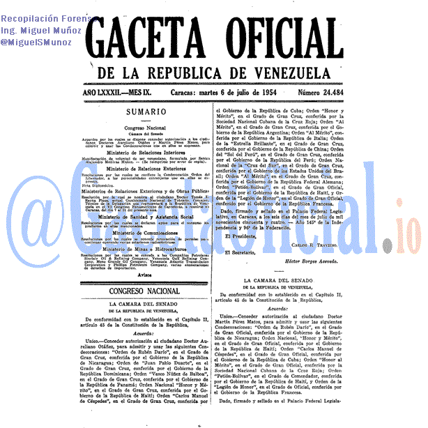 Gaceta Oficial 24484 del 6 Julio 1954