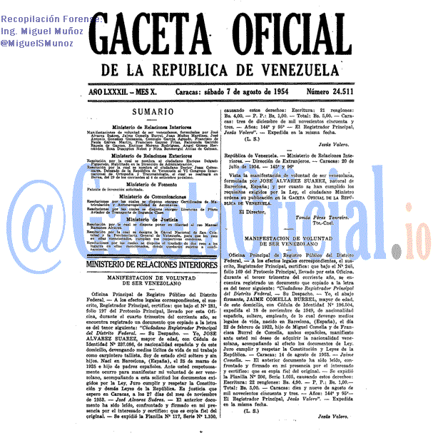 Gaceta Oficial 24511 del 7 Agosto 1954