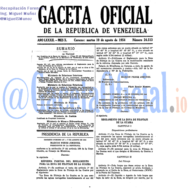 Gaceta Oficial 24513 del 10 Agosto 1954
