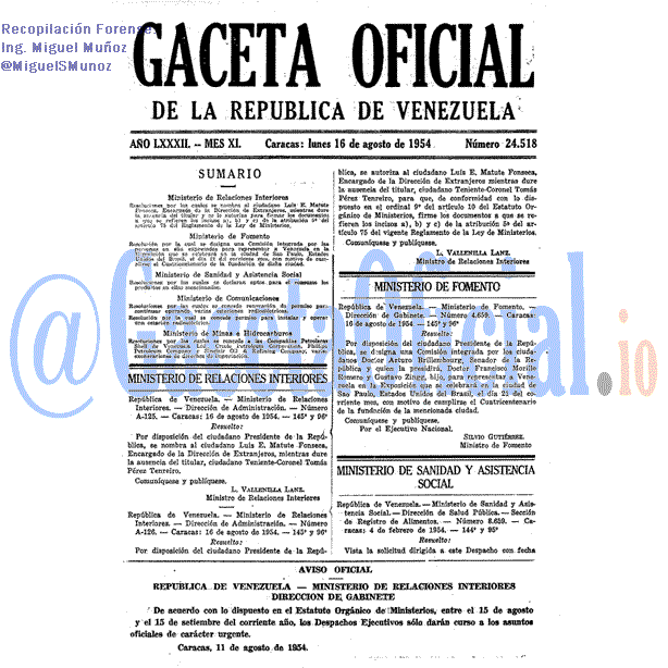 Gaceta Oficial 24518 del 16 Agosto 1954