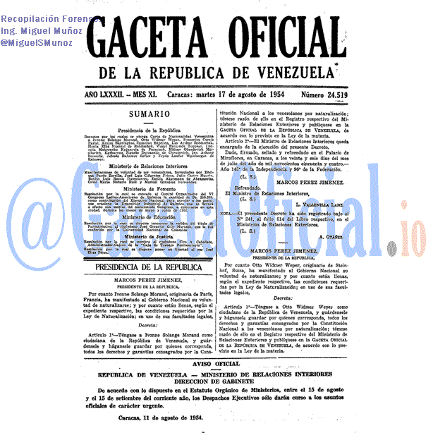 Gaceta Oficial 24519 del 17 Agosto 1954