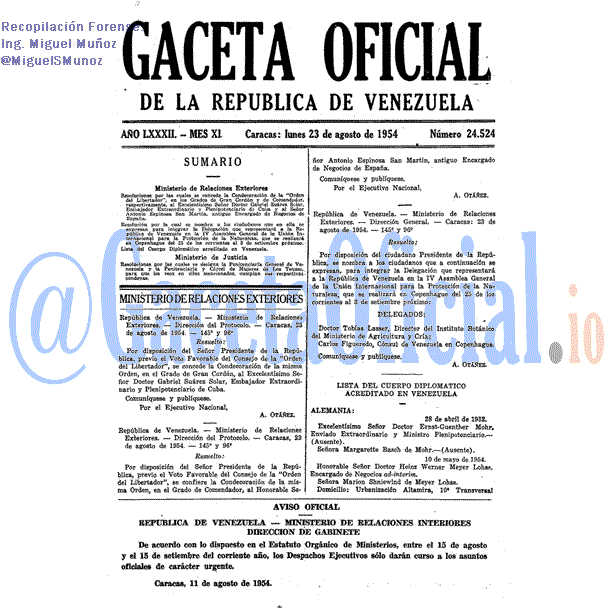 Gaceta Oficial 24524 del 23 Agosto 1954