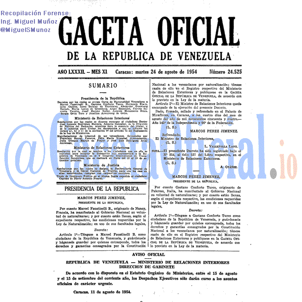 Gaceta Oficial 24525 del 24 Agosto 1954