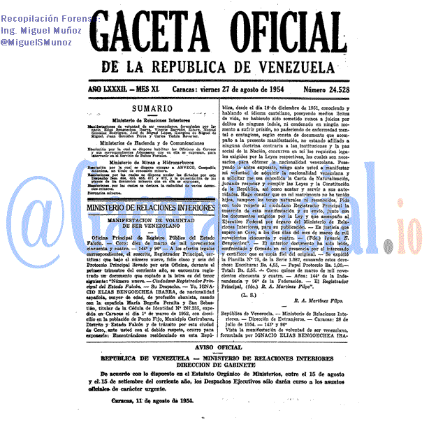 Gaceta Oficial 24528 del 27 Agosto 1954