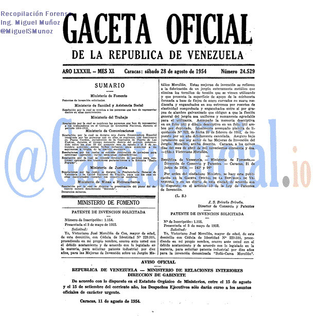 Gaceta Oficial 24529 del 28 Agosto 1954