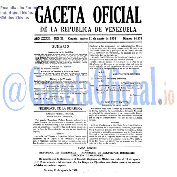 Gaceta Oficial 24531 del 31 Agosto 1954