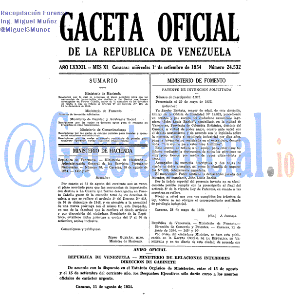 Gaceta Oficial 24532 del 1 Septiembre 1954