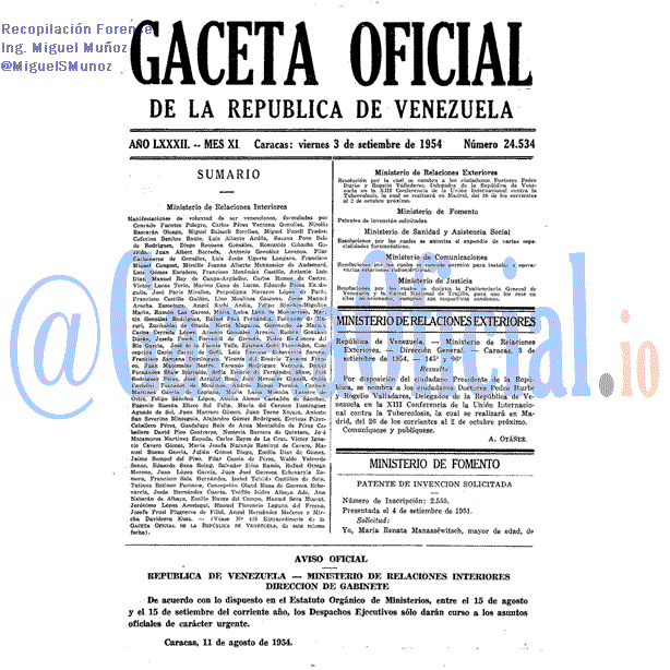 Gaceta Oficial 24534 del 3 Septiembre 1954
