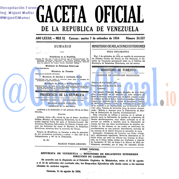 Gaceta Oficial 24537 del 7 Septiembre 1954
