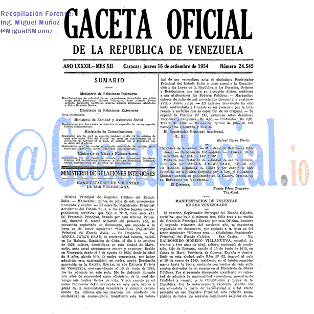 Gaceta Oficial 24545 del 16 Septiembre 1954