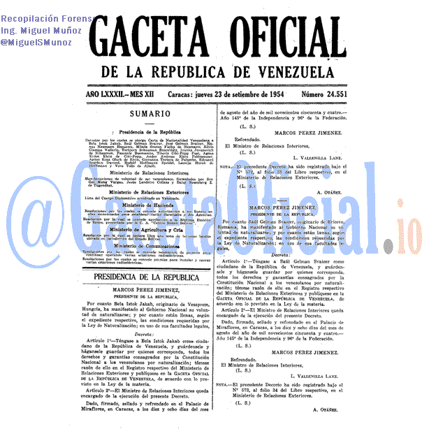 Gaceta Oficial 24551 del 23 Septiembre 1954