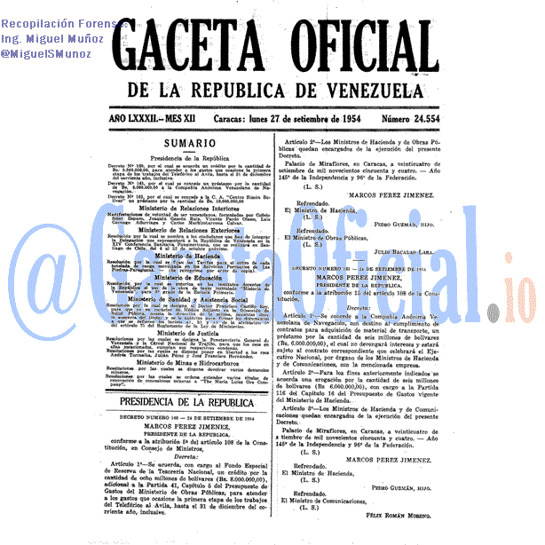 Gaceta Oficial 24554 del 27 Septiembre 1954