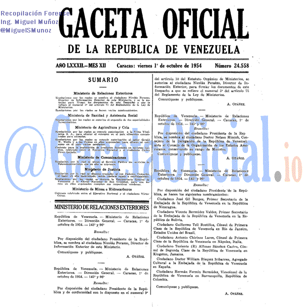 Gaceta Oficial 24558 del 1 Octubre 1954