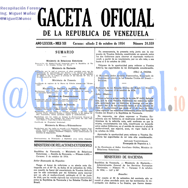 Gaceta Oficial 24559 del 2 Octubre 1954