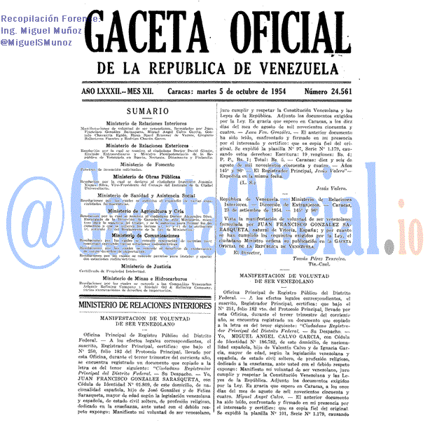 Gaceta Oficial 24561 del 5 Octubre 1954