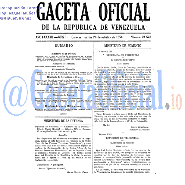 Gaceta Oficial 24578 del 26 Octubre 1954