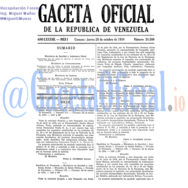 Gaceta Oficial 24580 del 28 Octubre 1954