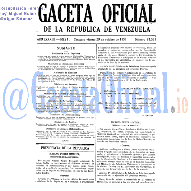 Gaceta Oficial 24581 del 29 Octubre 1954
