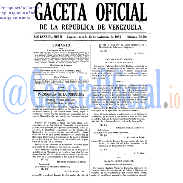 Gaceta Oficial 24594 del 13 Noviembre 1954