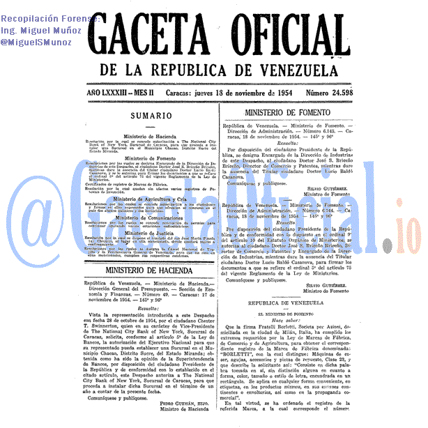 Gaceta Oficial 24598 del 18 Noviembre 1954