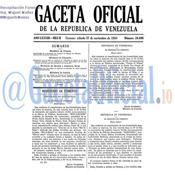 Gaceta Oficial 24606 del 27 Noviembre 1954