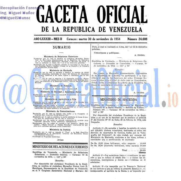 Gaceta Oficial 24608 del 30 Noviembre 1954