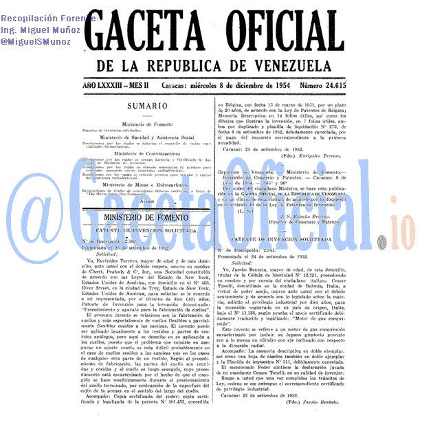 Gaceta Oficial 24615 del 8 Diciembre 1954