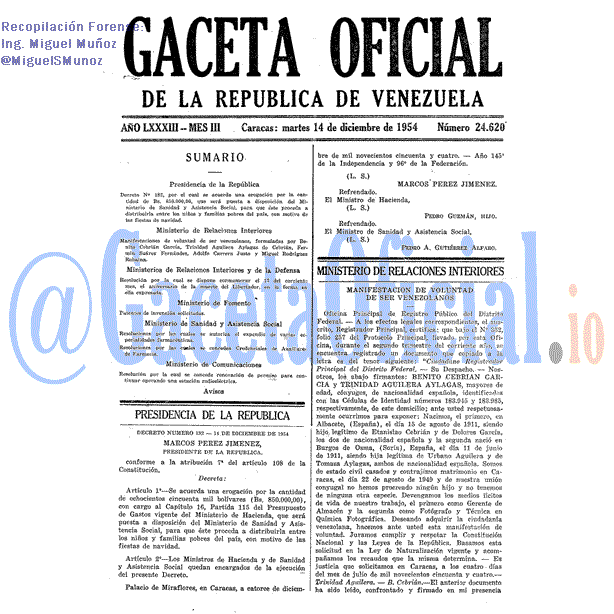 Gaceta Oficial 24620 del 14 Diciembre 1954