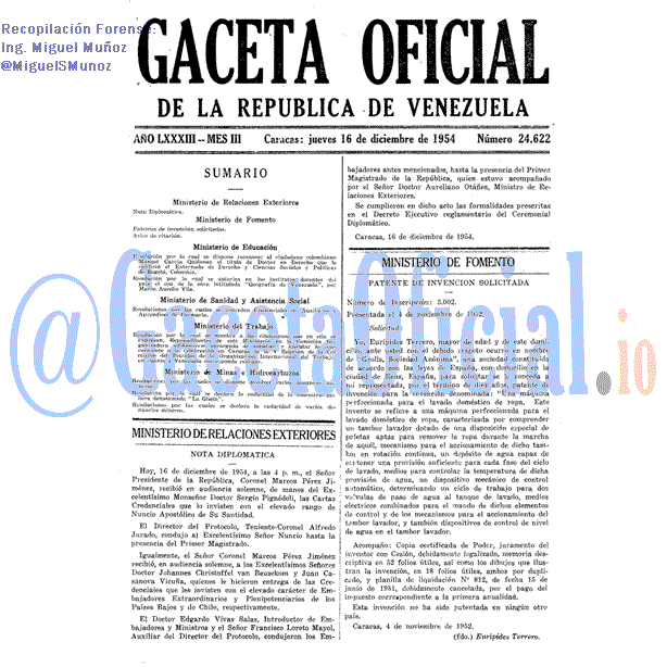 Gaceta Oficial 24622 del 16 Diciembre 1954