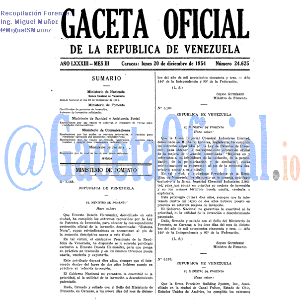 Gaceta Oficial 24625 del 20 Diciembre 1954