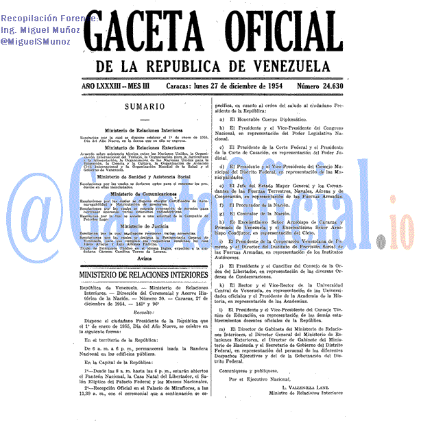 Gaceta Oficial 24630 del 27 Diciembre 1954