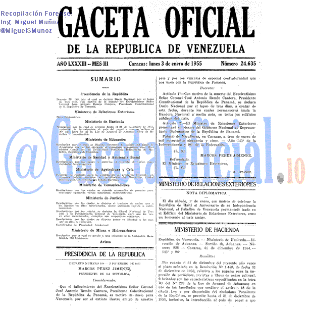 Gaceta Oficial 24635 del 3 Enero 1955