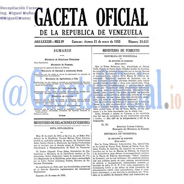 Gaceta Oficial 24651 del 21 Enero 1955