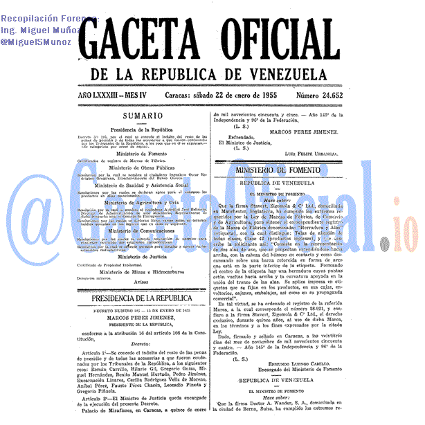 Gaceta Oficial 24652 del 22 Enero 1955