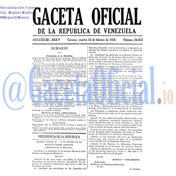 Gaceta Oficial 24672 del 15 Febrero 1955