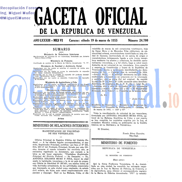 Gaceta Oficial 24700 del 19 Marzo 1955