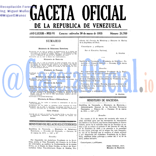 Gaceta Oficial 24709 del 30 Marzo 1955