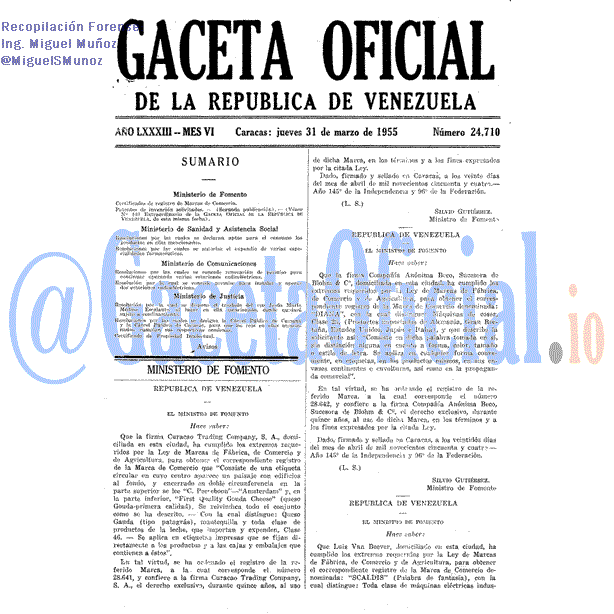 Gaceta Oficial 24710 del 31 Marzo 1955