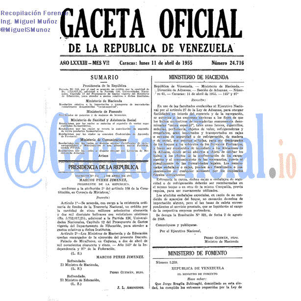 Gaceta Oficial 24716 del 11 Abril 1955
