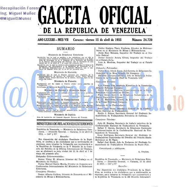 Gaceta Oficial 24720 del 15 Abril 1955