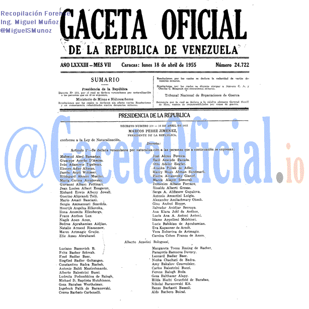 Gaceta Oficial 24722 del 18 Abril 1955