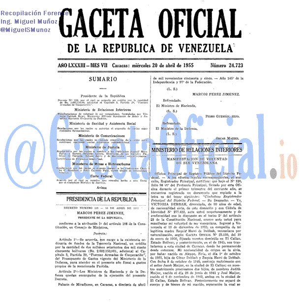 Gaceta Oficial 24723 del 20 Abril 1955