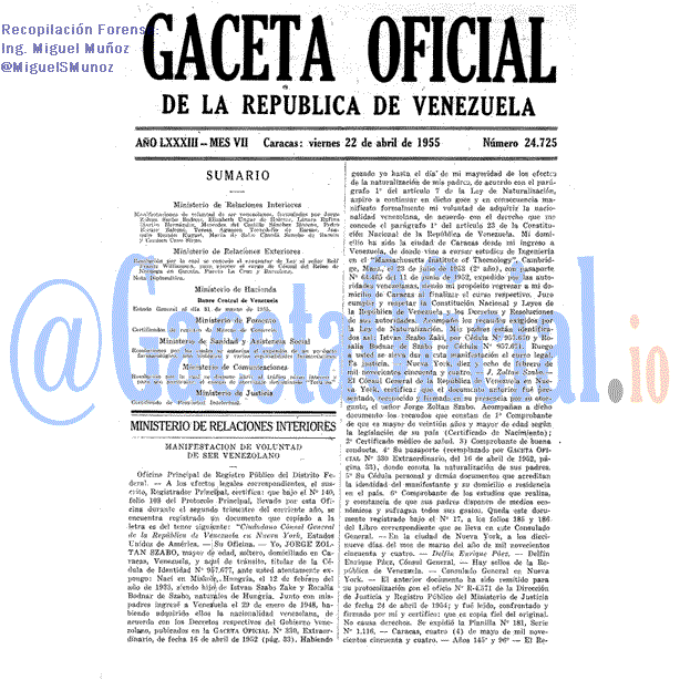 Gaceta Oficial 24725 del 22 Abril 1955