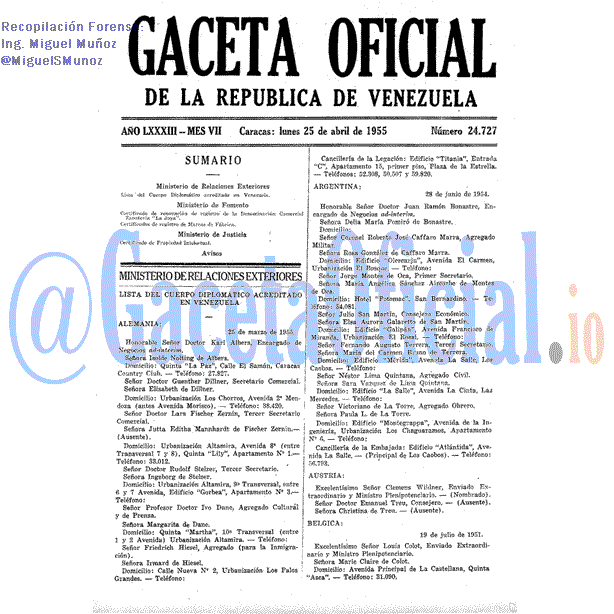 Gaceta Oficial 24727 del 25 Abril 1955