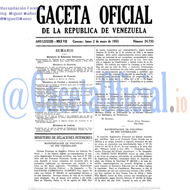 Gaceta Oficial 24733 del 2 Mayo 1955