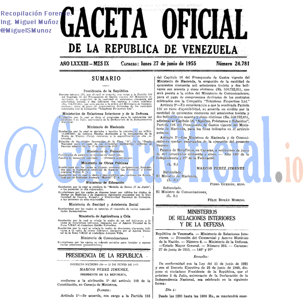 Gaceta Oficial 24781 del 27 Junio 1955
