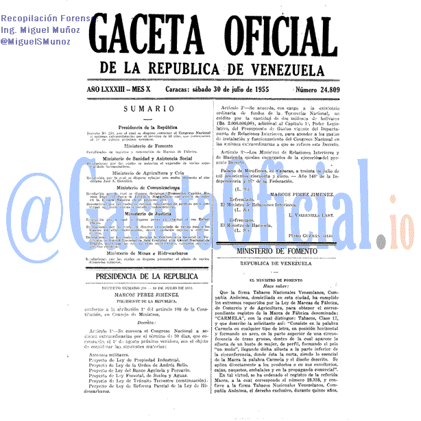 Gaceta Oficial 24809 del 30 Julio 1955